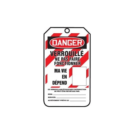 Accuform French Safety Tags, DANGER LOCKED OUT DO NOT OPER, 5.75in x 3.25in, 5PK MLT319LCM